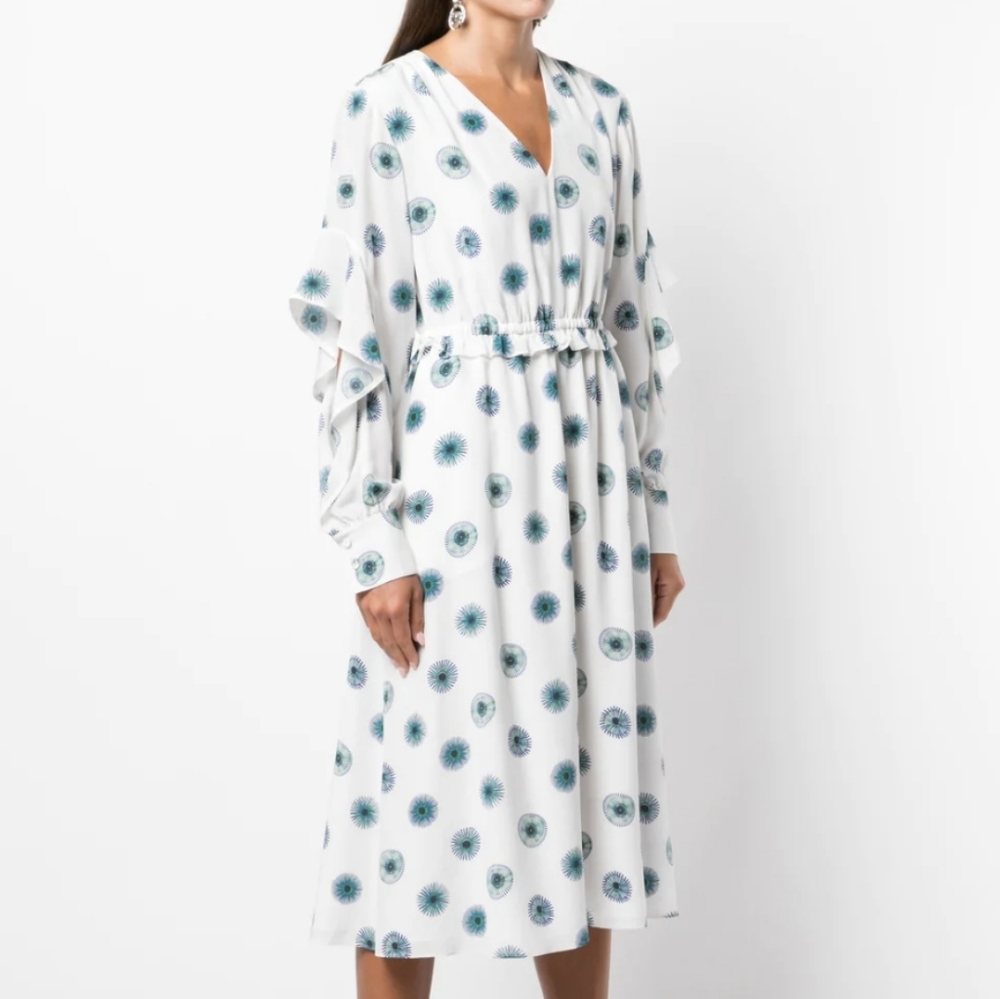 Jason Wu V-Neck Flutter-Sleeve Silk Dress, Size 2